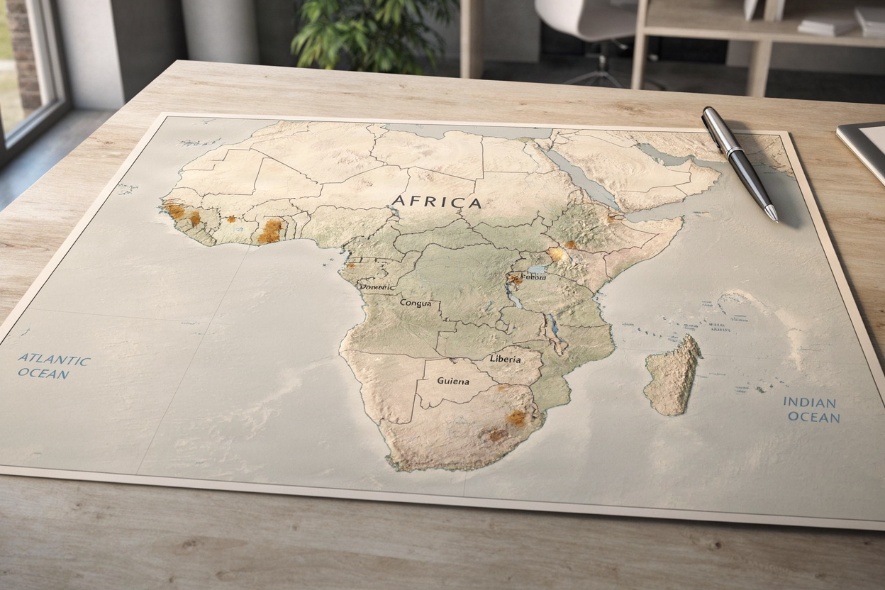 Map of sub-Saharan Africa highlighting regions affected by Ebola outbreaks.